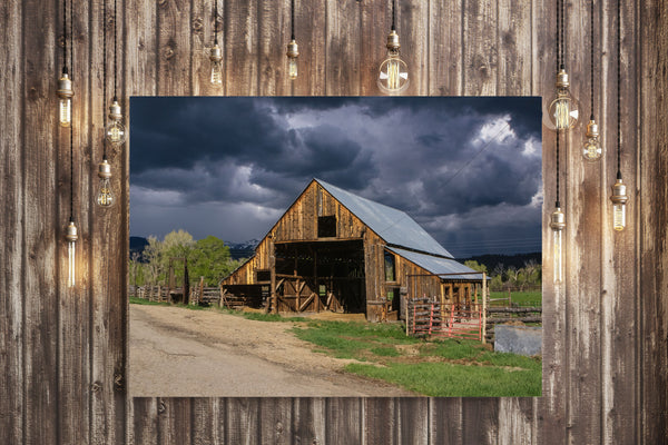 Stormy Sky Sunlit Barn Photo Print Colorado Wall Art -