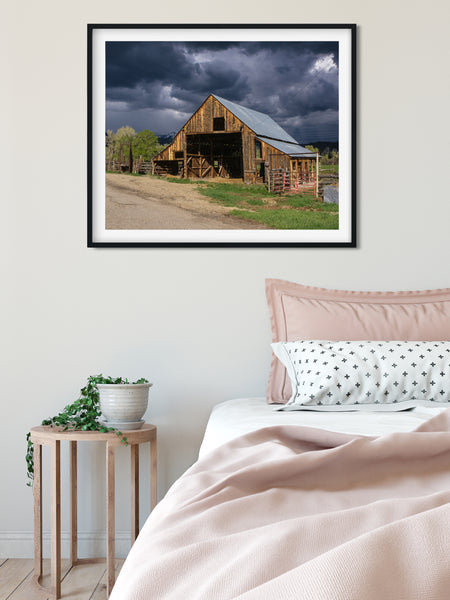Stormy Sky Sunlit Barn Photo Print Colorado Wall Art -