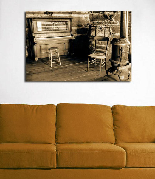 Family Piano 19th Century Cabin Interior Rustic Art Print -