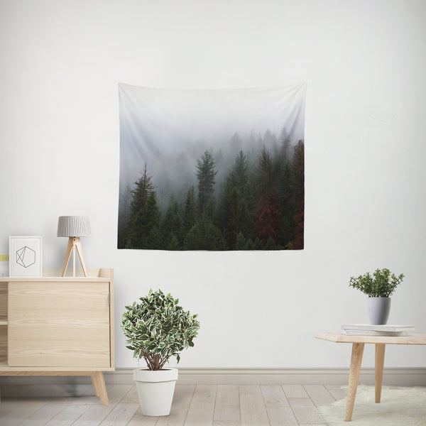 Foggy Forest Nature Microfiber Wall Tapestry - Decorative