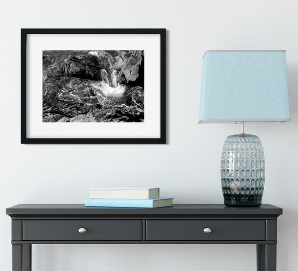 Crashing Waves California Coast Black and White Art Print -