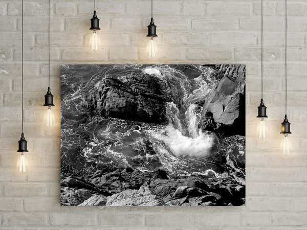Crashing Waves California Coast Black and White Art Print -