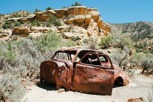 Bonne and Clyde Car Ghost Town Photo Print Utah Desert