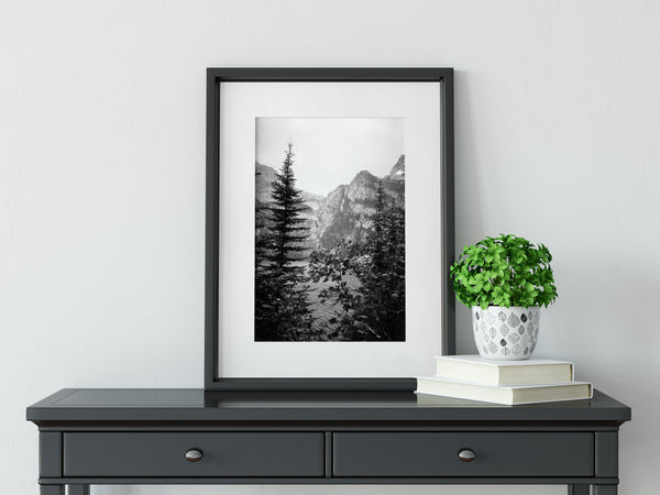 Scenic Mountain Lake Beauty Black and White Photo Print