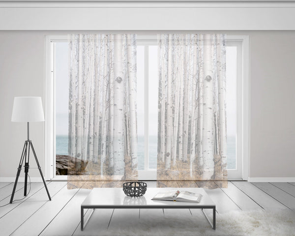 Trees of Reason Birch Forest Window Curtains 50x84 Sheer