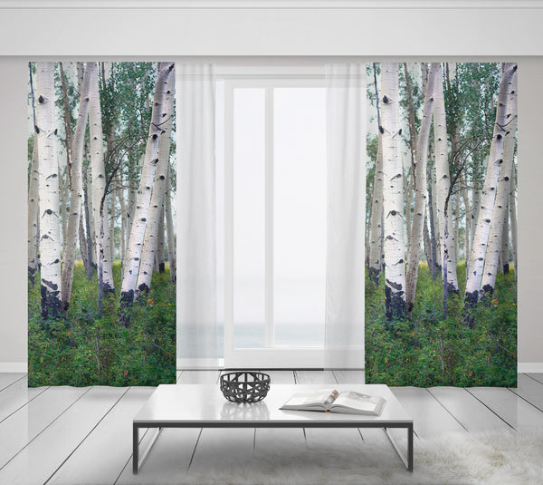 Lush White Aspen Forest Window Curtains 50x84 Sheer
