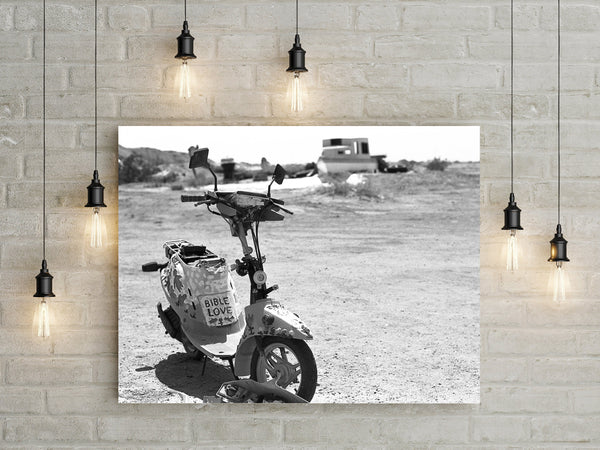 Salvation Mountain Scooter Art Print Black and White Film