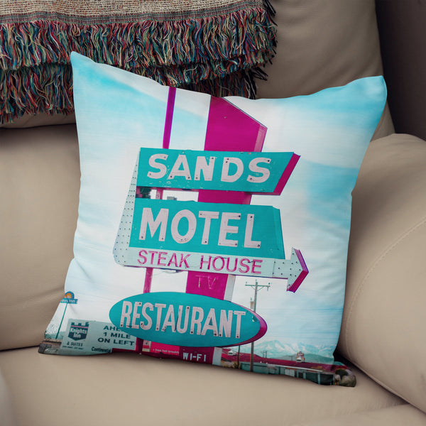 Set of 4 Throw Pillow Covers Retro Motel Signs Travel Theme