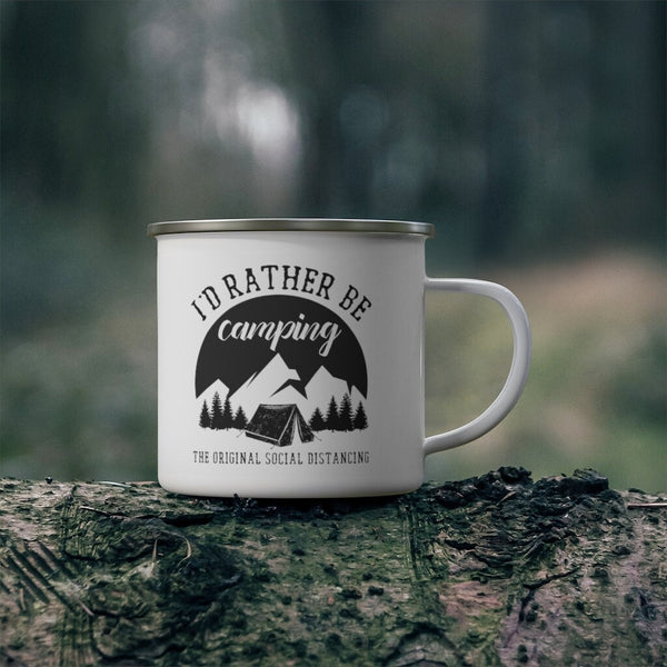 ’I’d Rather Be Camping’ Rustic Enamel Campfire Mug -12oz