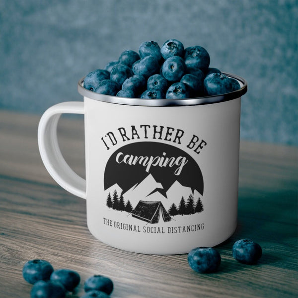 ’I’d Rather Be Camping’ Rustic Enamel Campfire Mug -12oz