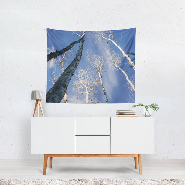 Looking Up at the Birch Forest, Nature Wall Tapestry Lost In Nature