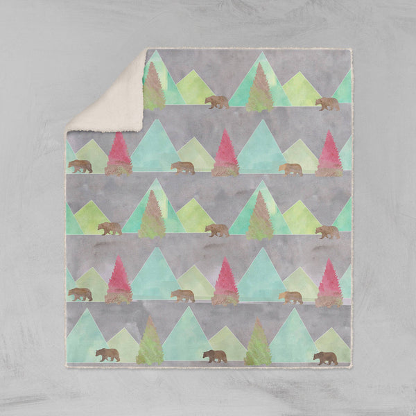 Modern Rustic Bears in Forest Sherpa Throw Blanket Lost in Nature
