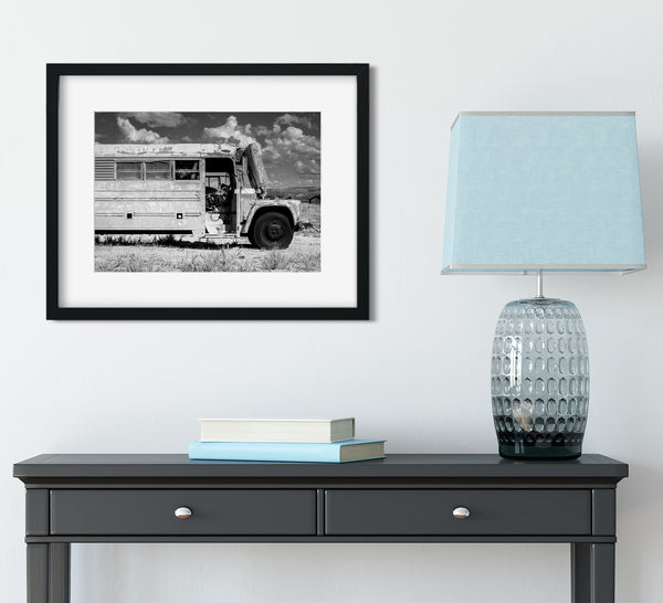 Utah Abandoned School Bus Black and White Photo Print -
