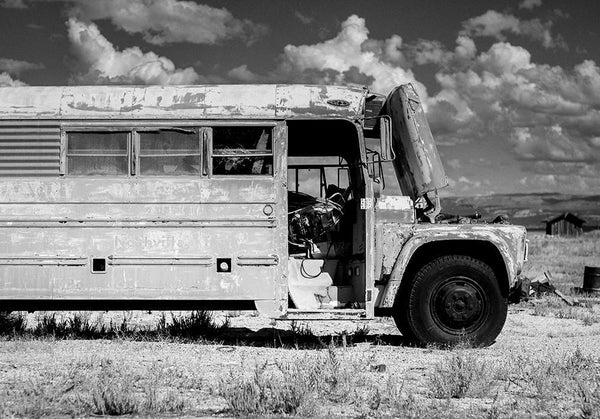 Utah Abandoned School Bus Black and White Photo Print -