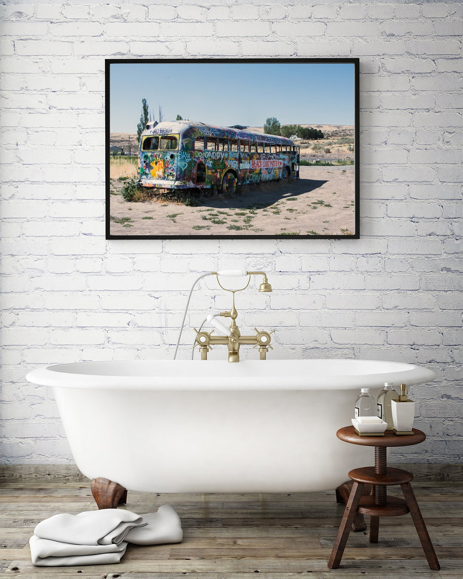 Graffiti Bus in the Desert Photo Print, BLM Wall Art