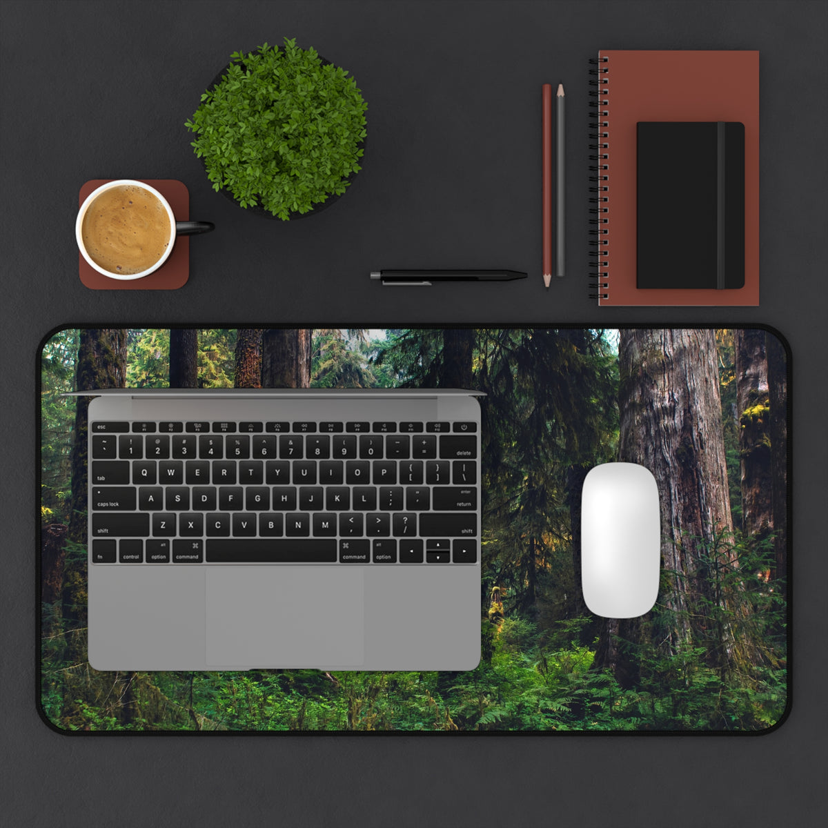 Old Growth Forest Desk Mat - Lush Woods Gaming Mouse Pad - Extended Nature Keyboard Mat - Scenic Redwood Workspace Decor