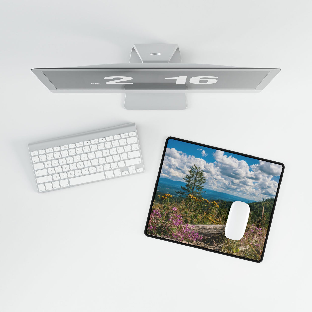 Mountaintop Wildflowers Desk Mat — Scenic Landscape Mouse Pad for Office & Home