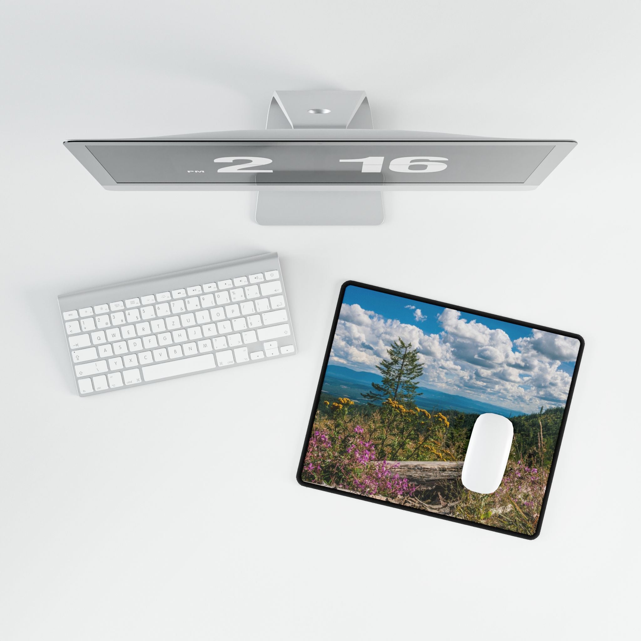 Mountaintop Wildflowers Desk Mat — Scenic Landscape Mouse Pad for Office & Home