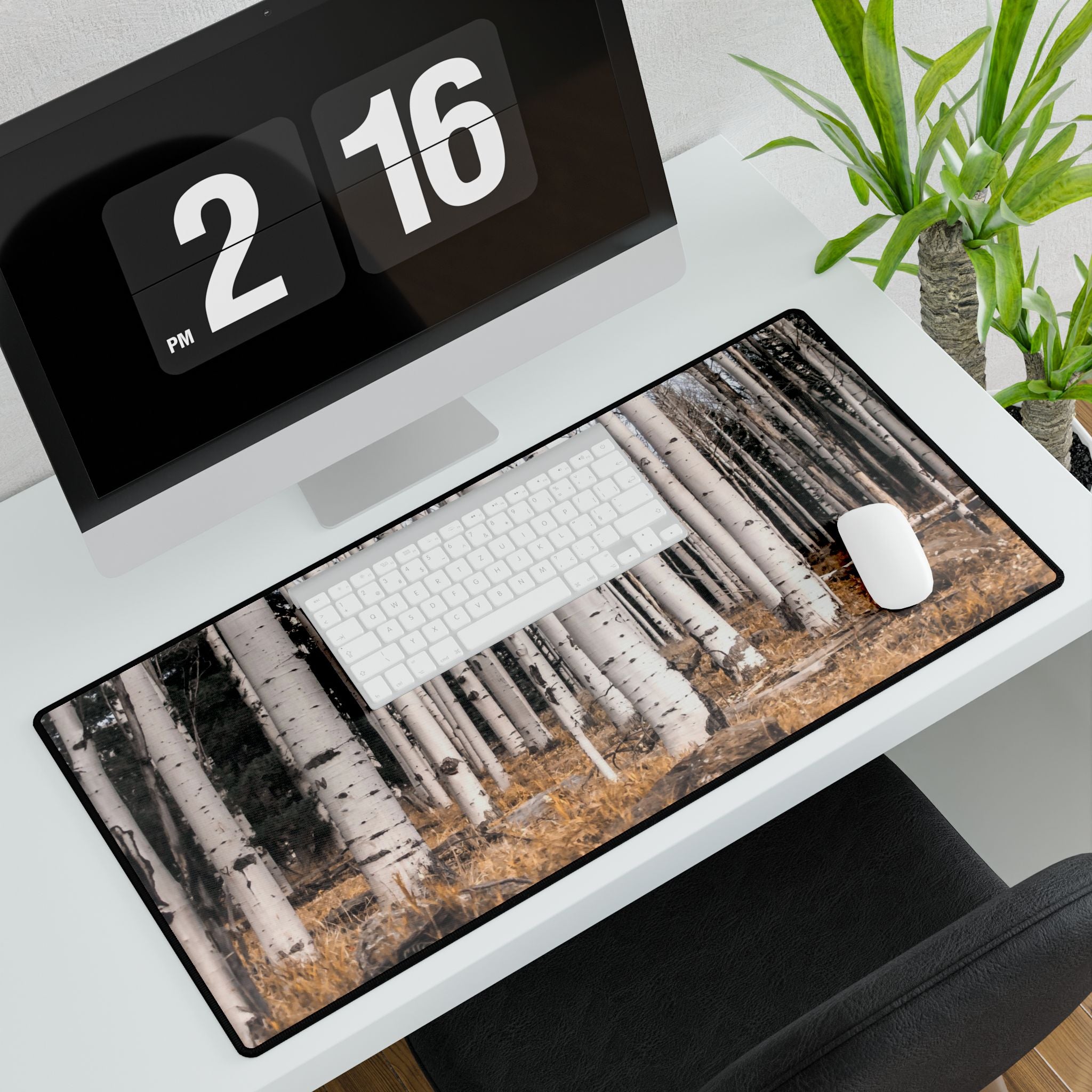 Birch Forest Desk Mat — Rustic Woodland Mousepad & Desk Protector