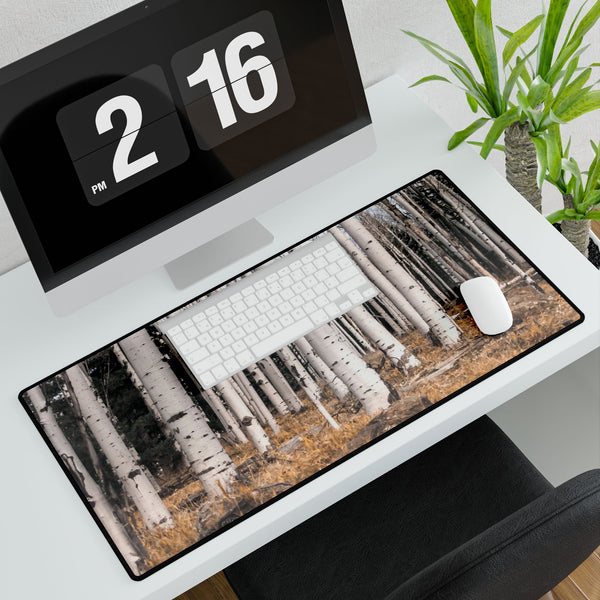 Birch Forest Desk Mat — Rustic Woodland Mousepad & Desk Protector