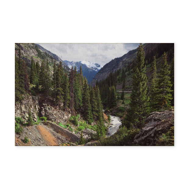 Mountain Valley Washable Rug – Scenic Pine Forest River Landscape Doormat