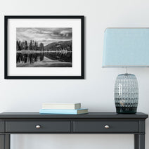 Skookum Lake Idaho Photography, Black and White Forest Reflection Art