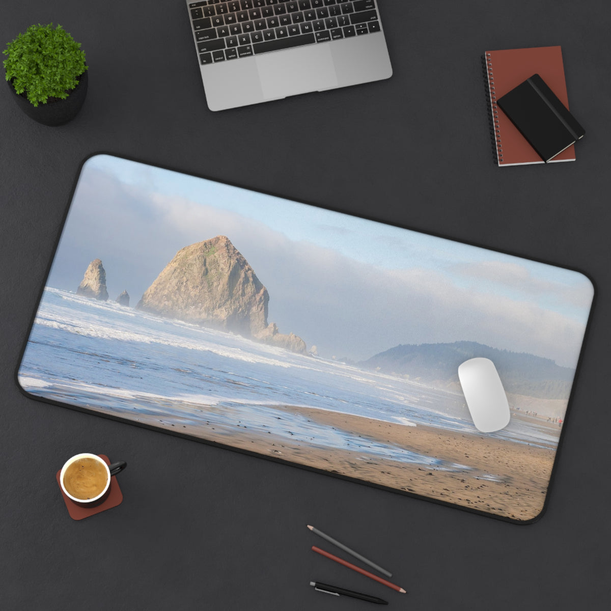 Haystack Rock Desk Mat - Oregon Coast Cannon Beach Mouse Pad - Extended Nature Keyboard Mat - Coastal Scenic Workspace Decor