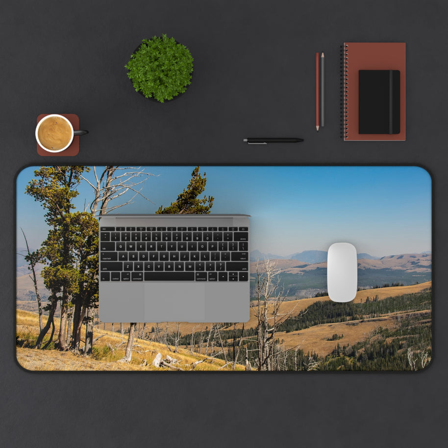 Yellowstone Desk Mat - Golden Valley Landscape Mouse Pad - Extended Nature Keyboard Pad - Scenic Mountain Decor