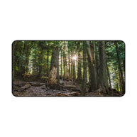 Cedar Forest Desk Mat - Sunlit Woods Gaming Mouse Pad - Extended Nature Keyboard Mat - Scenic Tree Workspace Decor