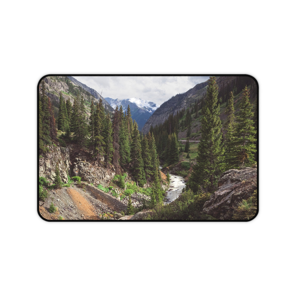 Mountain Canyon Desk Mat, Rushing River Pine Forest Gaming Mouse Pad, Desk mat for standing desk