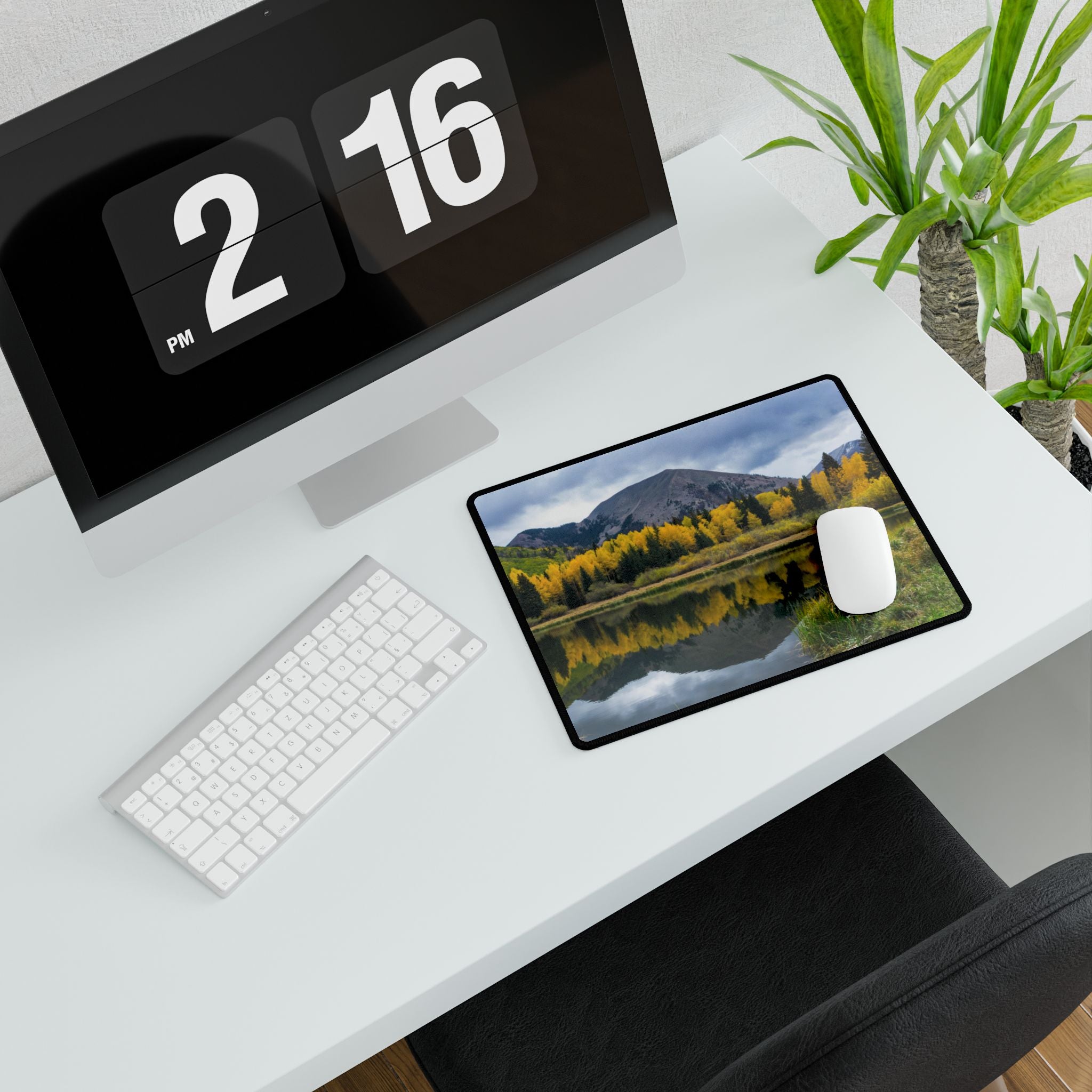 Autumn Mountain Lake Desk Mat — Large Scenic Office Mouse Pad