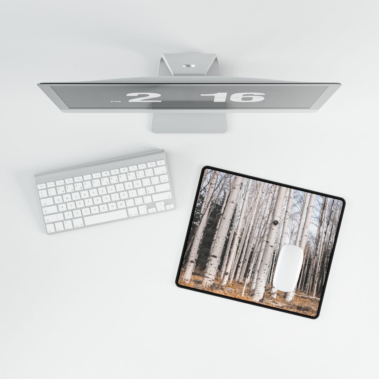 Birch Forest Desk Mat — Rustic Woodland Mousepad & Desk Protector