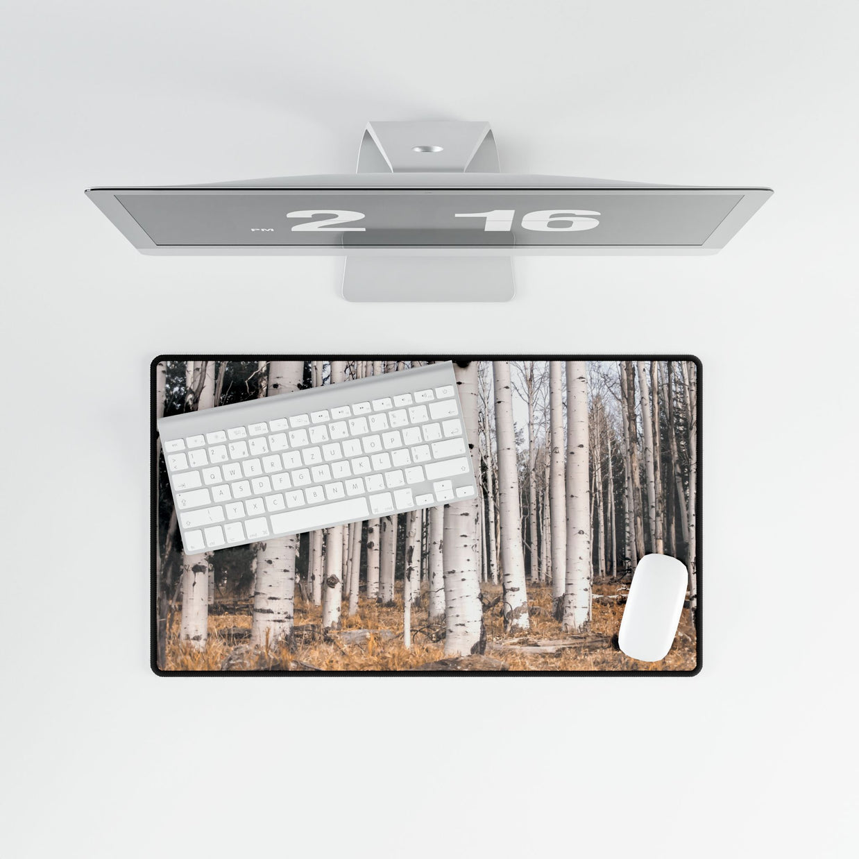Birch Forest Desk Mat — Rustic Woodland Mousepad & Desk Protector