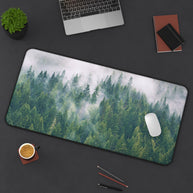 Foggy Forest Desk Mat - North Idaho Pine Woods Mouse Pad - Extended Nature Keyboard Mat - Misty Tree Workspace Decor