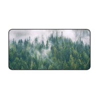 Foggy Forest Desk Mat - North Idaho Pine Woods Mouse Pad - Extended Nature Keyboard Mat - Misty Tree Workspace Decor