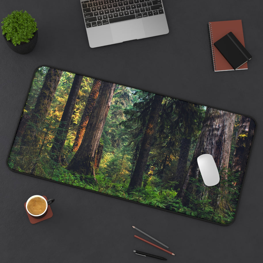 Old Growth Forest Desk Mat - Lush Woods Gaming Mouse Pad - Extended Nature Keyboard Mat - Scenic Redwood Workspace Decor
