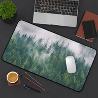 Foggy Forest Desk Mat - North Idaho Pine Woods Mouse Pad - Extended Nature Keyboard Mat - Misty Tree Workspace Decor