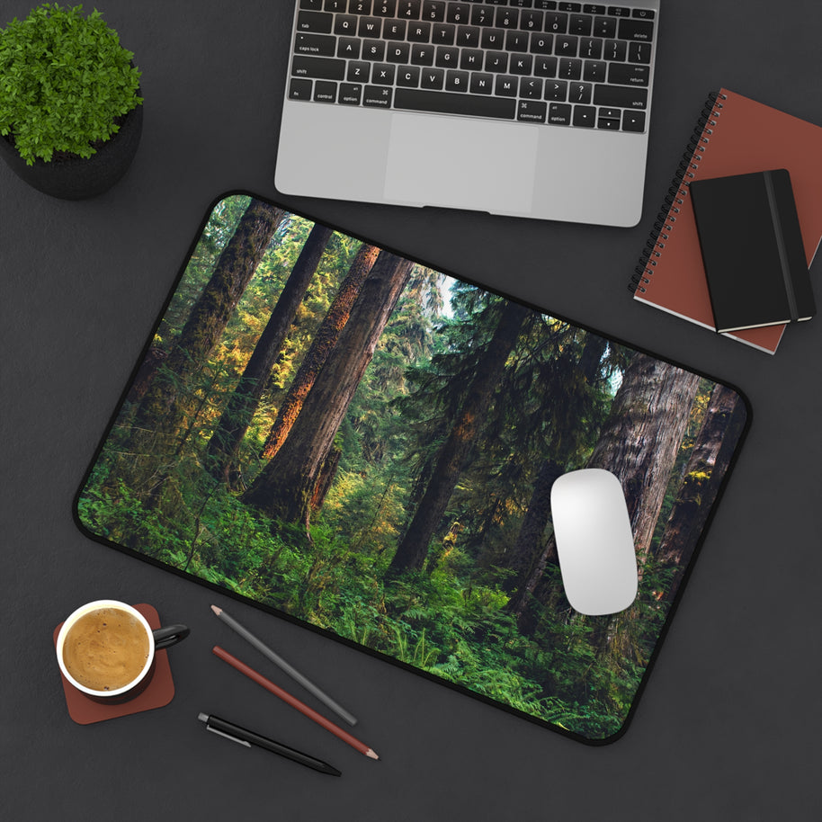 Old Growth Forest Desk Mat - Lush Woods Gaming Mouse Pad - Extended Nature Keyboard Mat - Scenic Redwood Workspace Decor
