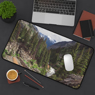 Mountain Canyon Desk Mat, Rushing River Pine Forest Gaming Mouse Pad, Desk mat for standing desk