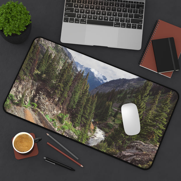 Mountain Canyon Desk Mat, Rushing River Pine Forest Gaming Mouse Pad, Desk mat for standing desk