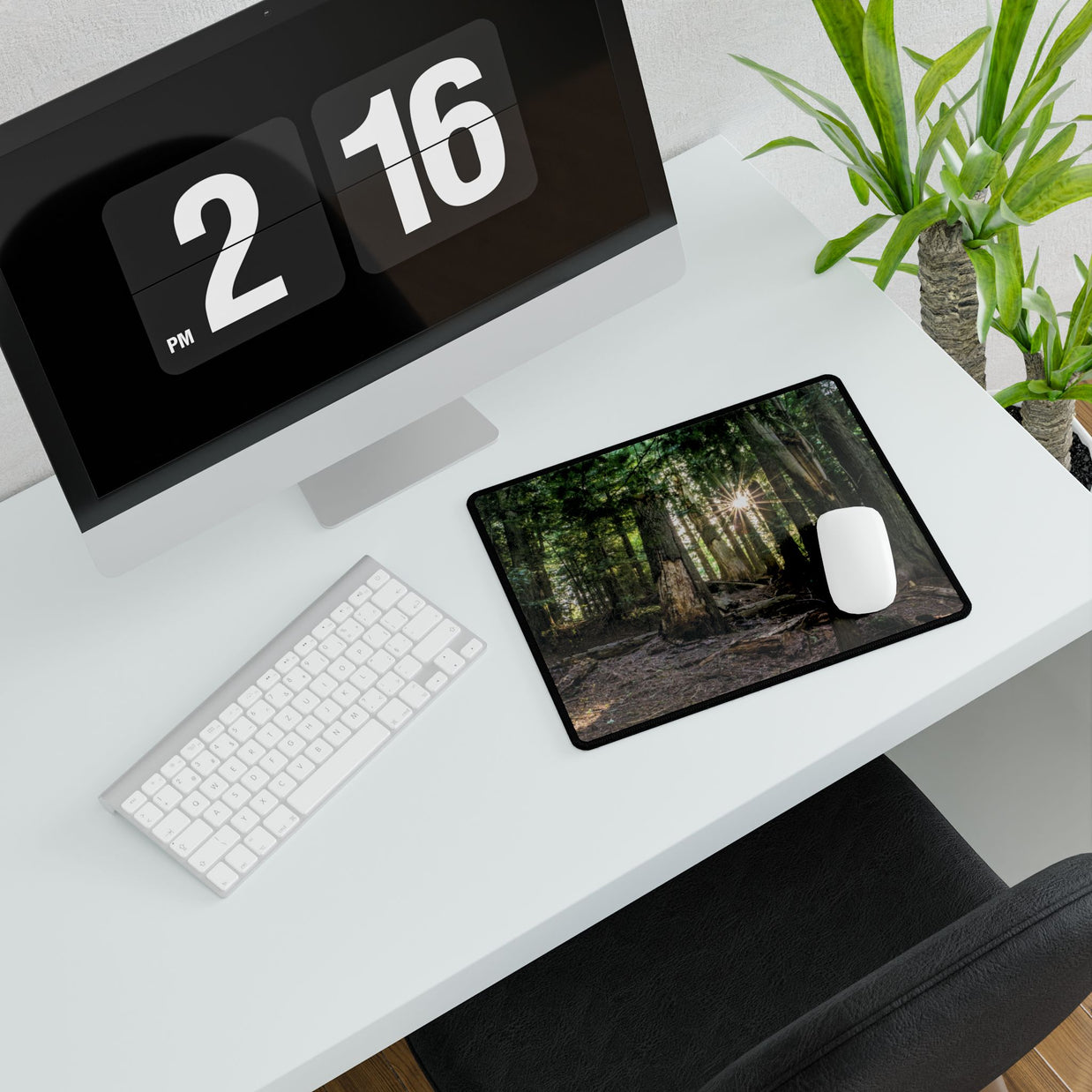Cedar Forest Sunrise Desk Mat — Large Scenic Mouse Pad for Office & Gaming