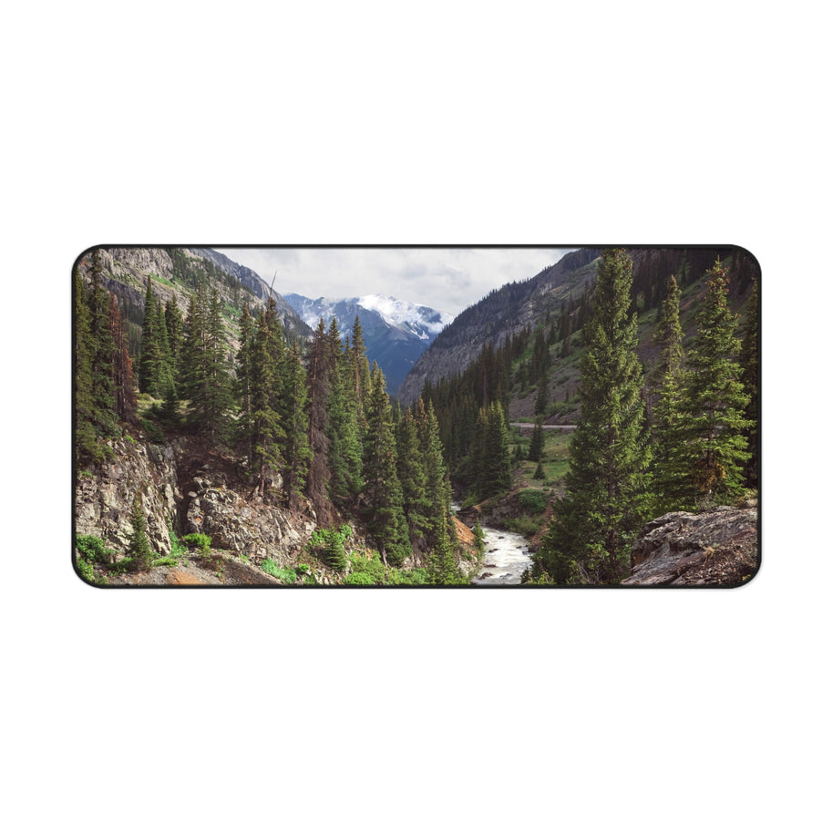 Mountain Canyon Desk Mat, Rushing River Pine Forest Gaming Mouse Pad, Desk mat for standing desk