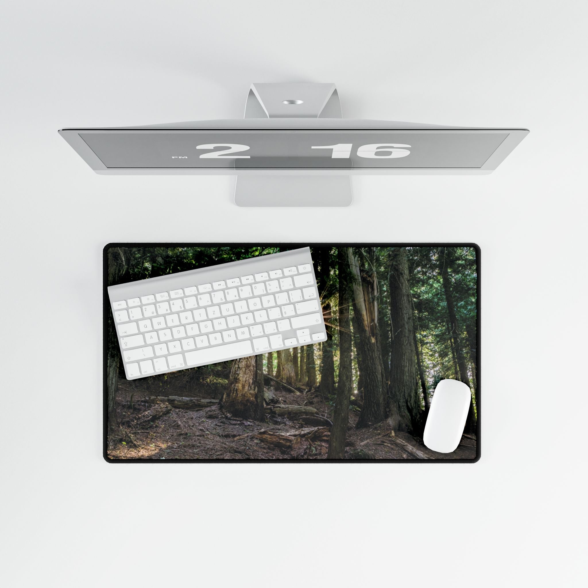 Cedar Forest Sunrise Desk Mat — Large Scenic Mouse Pad for Office & Gaming