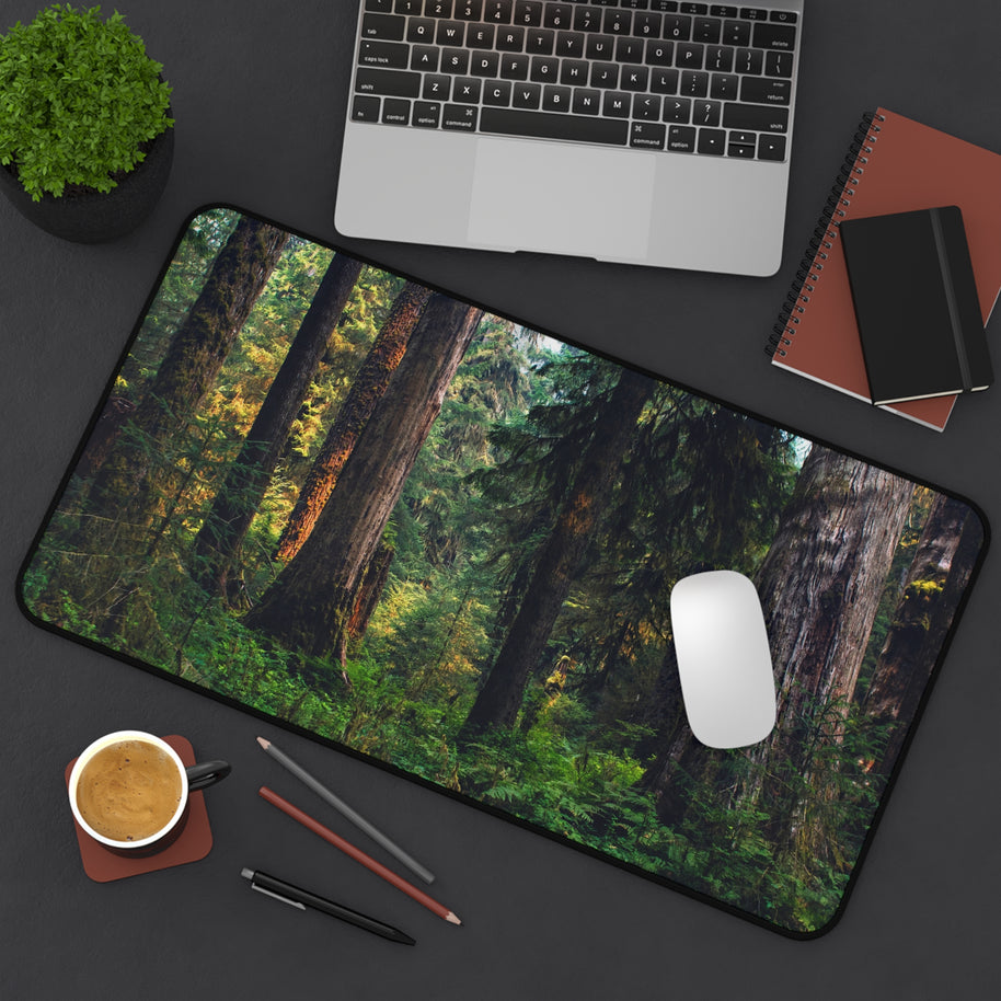 Old Growth Forest Desk Mat - Lush Woods Gaming Mouse Pad - Extended Nature Keyboard Mat - Scenic Redwood Workspace Decor