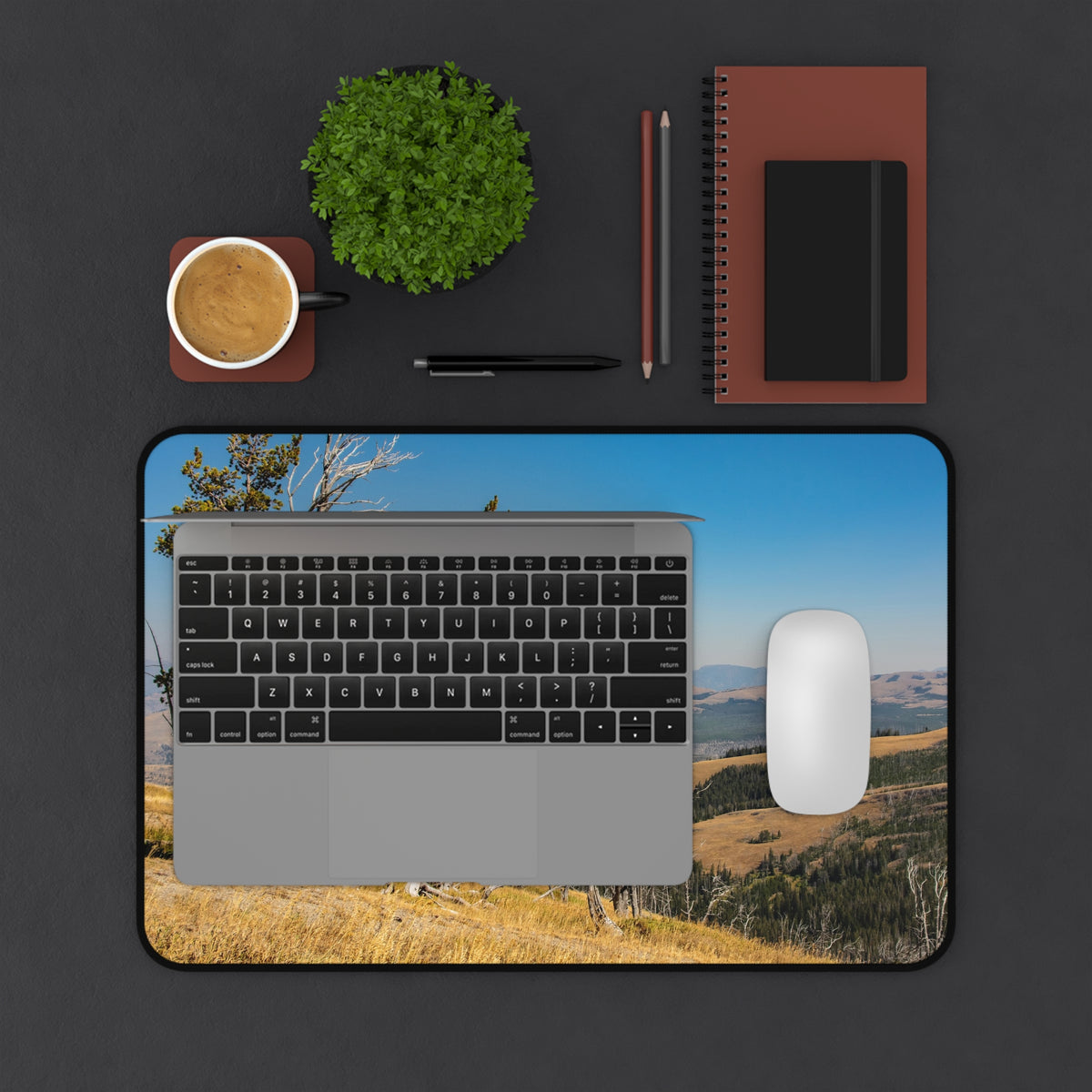 Yellowstone Desk Mat - Golden Valley Landscape Mouse Pad - Extended Nature Keyboard Pad - Scenic Mountain Decor