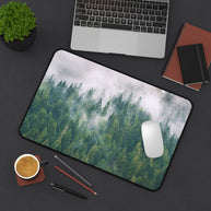 Foggy Forest Desk Mat - North Idaho Pine Woods Mouse Pad - Extended Nature Keyboard Mat - Misty Tree Workspace Decor