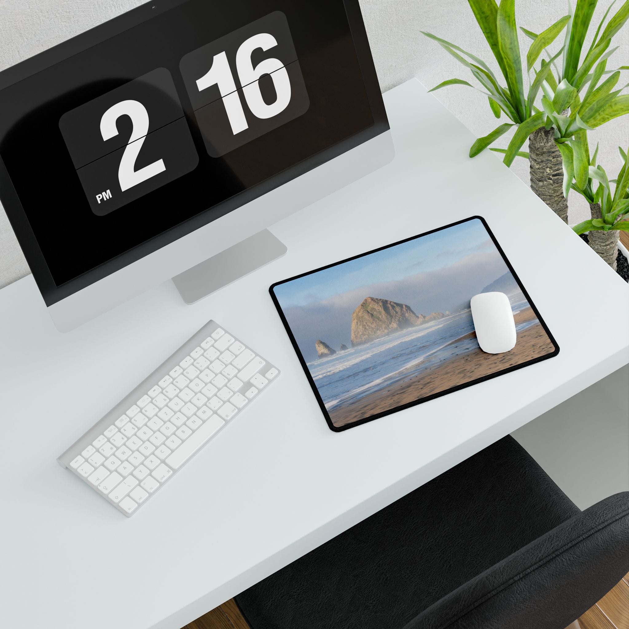 Pacific Beach Desk Mat — Coastal Haystack Rock Scenic Mouse Pad