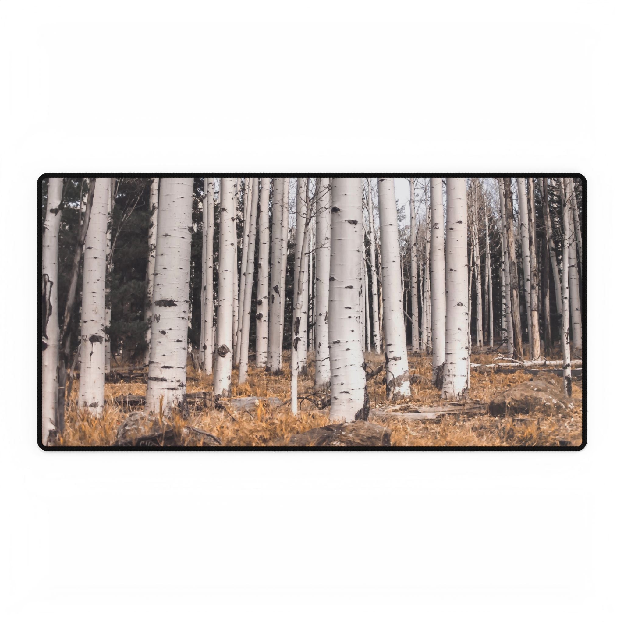 Birch Forest Desk Mat — Rustic Woodland Mousepad & Desk Protector