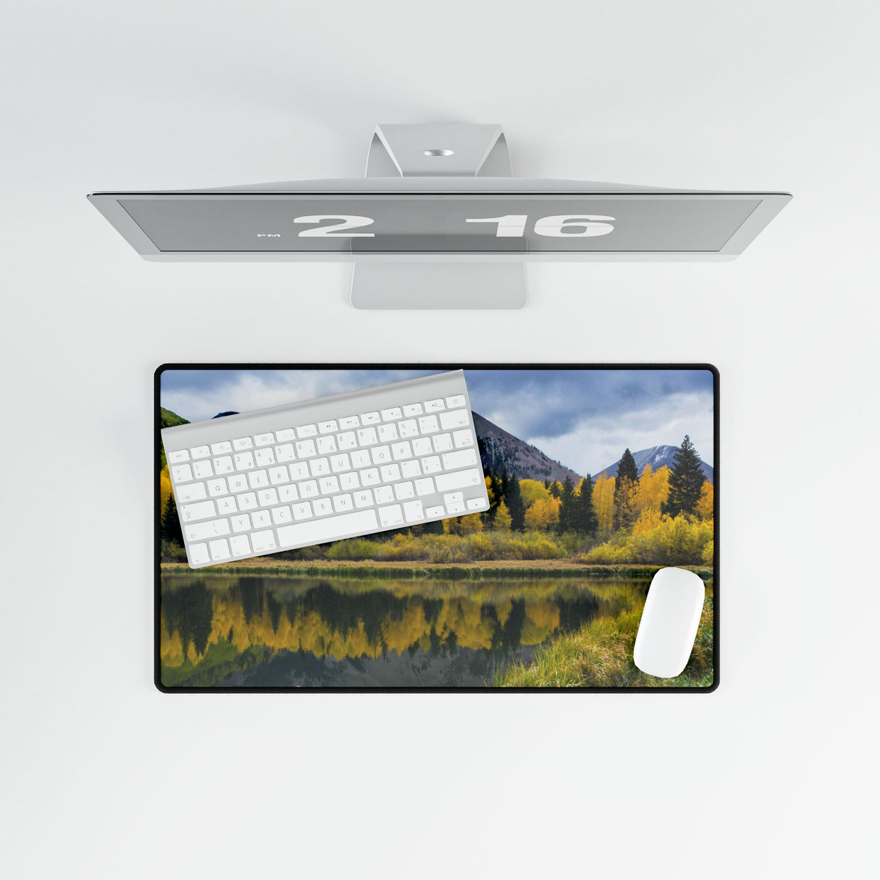 Autumn Mountain Lake Desk Mat — Large Scenic Office Mouse Pad