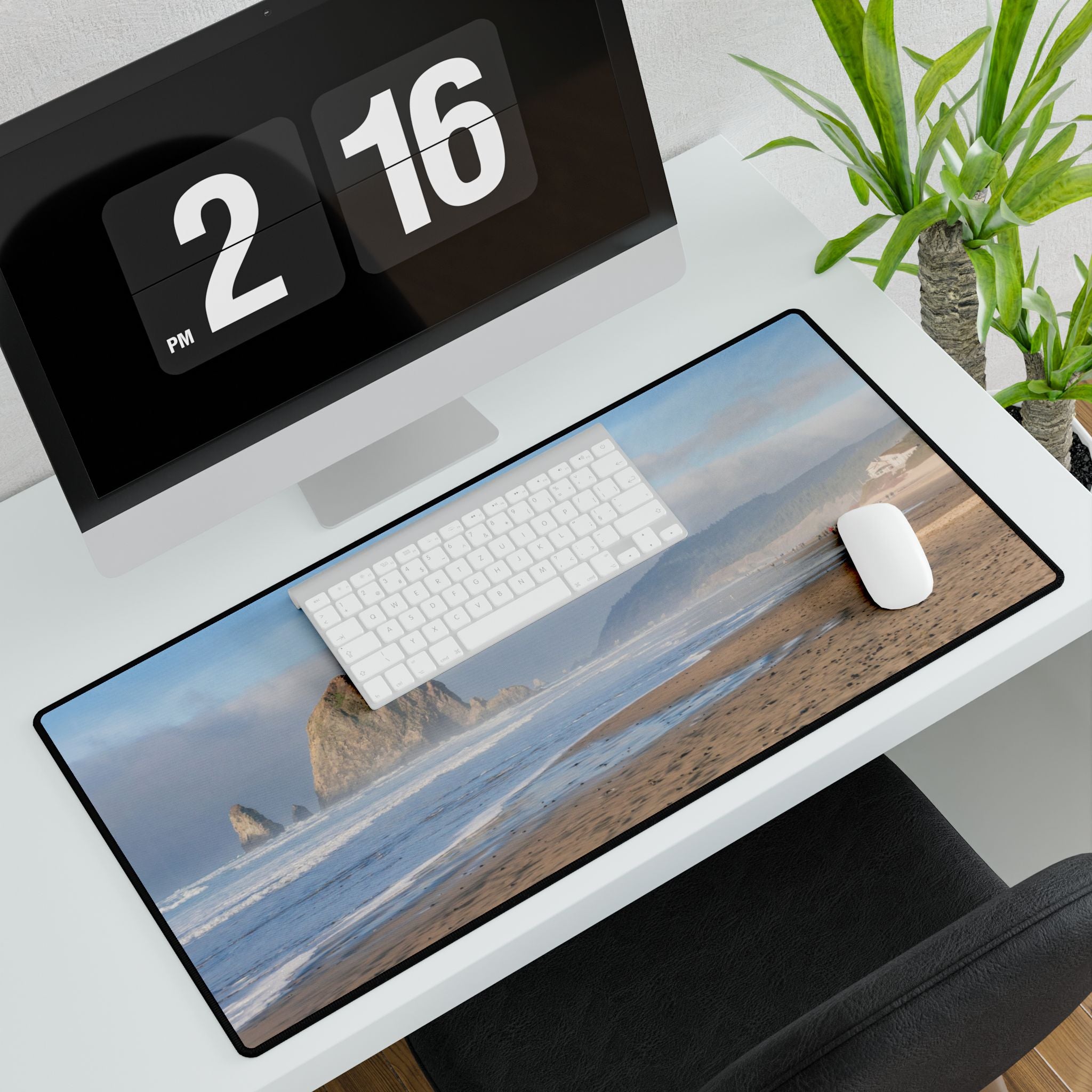 Pacific Beach Desk Mat — Coastal Haystack Rock Scenic Mouse Pad